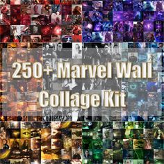 a collage of images with the words, 250 + marvel wall collage kit