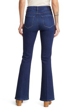 Vintage inspired yet very of the moment, these full-length flare jeans are made from soft, shape-retaining stretch denim in a wash that’s chic for day or night. 32" inseam; 20" leg opening; 10 1/2" front rise; 14 1/2" back rise (size 29) Zip fly with button closure Five-pocket style 93% cotton, 5% polyester, 2% spandex Machine wash, line dry Imported Chic Dark Wash Stretch Flares, Chic Flared Hem Denim Jeans, Chic Stretch Flare Jeans In Dark Wash, Chic Stretch Dark Wash Flare Jeans, Chic Dark Wash Stretch Flare Jeans, Classic Denim Blue Flare Jeans, Elegant Mid-rise Dark Wash Flare Jeans, Medium Wash Flare Jeans For Work, Flare Jeans In Medium Wash For Workwear