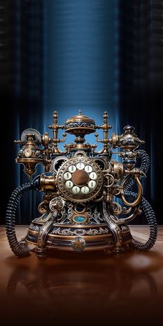 an old fashioned clock sitting on top of a wooden table