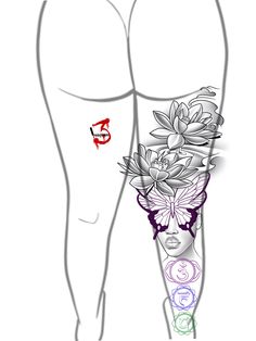 the lower half of a woman's leg with flowers and leaves on her left side