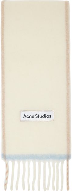 Find ACNE STUDIOS Off-white Wool Mohair Narrow Scarf on Editorialist. Rectangular brushed alpaca- and wool-blend flannel scarf in off-white. · Logo patch at face · Fringed detailing at ends · L98 x W11 Supplier color: White Narrow Scarf, Flannel Scarf, Flannel Scarves, Mohair Scarf, Acne Shop, Knit Alpaca, Patch Logo, Alpaca, Wool Blend