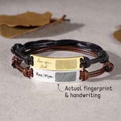 Fingerprint Bracelet, Actual Handwriting Bracelet, Leather Bracelet for Men, Memorial Jewelry for Loss of Mom, Remembrance Gift - Etsy Vietnam Classic Leather Bracelet With Engraving Option As A Gift, Classic Leather Bracelet With Engraving Option, Minimalist Name Bracelet For Father's Day Gift, Father's Day Silver Leather Bracelet Gift, Father's Day Gift Silver Leather Bracelet, Father's Day Silver Leather Bracelet, Father's Day Name Bracelet With Engraved Text, Stamped Leather Bracelet As Gift, Father's Day Gift Engraved Bracelets