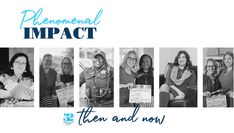 five women are smiling and holding their awards in front of the caption that says, placement impact then and now