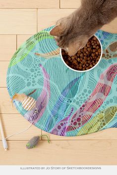 Pretty Australian leaves and water reflections pet mat, perfect for meal times for your furry friend, illustrated by Australian artist, Jo Story of Sketchbook Designs. Australian Aesthetic, Feminine Palette, Eucalyptus Pattern, Australian Bush, Australian Flora, Cat Mat, Animal Decor