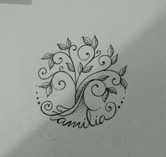 a drawing of a tree with leaves on it