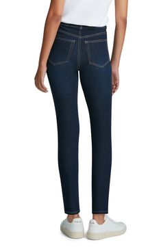 These ankle-length jeans are cut from an exceptionally smooth, soft denim with lots of stretch and excellent recovery for a sleek, second-skin fit. 29 1/2" inseam; 10" leg opening; 11" front rise; 15" back rise (size Medium) 58% cotton, 25% polyester, 13% viscose, 4% elastane Machine wash, tumble dry Imported Fitted Straight Cropped Jeans In Denim Blue, Dark Wash Mid-rise Elastane Jeans, Medium Wash Straight Leg Elastane Jeans, Slim Fit Tapered Leg Jeans With Elastane, Fitted Denim Straight Leg Jeggings, Dark Wash Stretch Straight Cropped Jeans, Slim Fit Tapered Leg Elastane Jeans, Slim Fit Elastane Jeans With Tapered Leg, Dark Wash Elastane Jeans