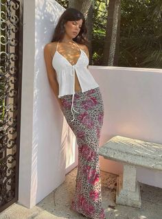 Crop top  100% polyester   Crinkle material   Halter neck tie fastening   Tie fastening at bust   Open front   Good stretch   Lined bust Maxi Summer Skirt, Maxi Skirt Sets, Patterned Maxi Skirt, Tropical Fairy, Fleece Dress, Outerwear Outfit, Skirt Sets, Curve Dresses, Casual Tank Tops