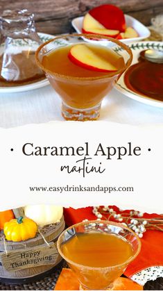 caramel apple martini recipe with apples and cinnamon in the background