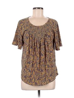 Lucky Brand Short Sleeve Blouse Size: Medium Tops - used. 60% COTTON, 40% MODAL | Lucky Brand Short Sleeve Blouse: Gold Tops - Size Medium Fall Viscose Tops With Short Sleeves, Short Sleeve Viscose Tops For Fall, Fall Short Sleeve Viscose Tops, Fall Short Sleeve Viscose Blouse, Viscose Short Sleeve Tops For Fall, Relaxed Fit Printed Rayon Tops, Printed Relaxed Fit Rayon Tops, Viscose Tops With Floral Print And Short Sleeves, Gold Tops