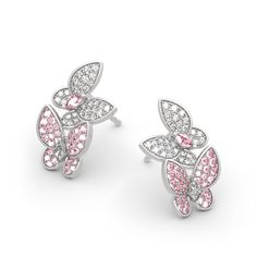 The perfect everyday earring for any butterfly lover, shine and sparkle in these classic studs. Crafted in sterling silver, the earring is the perfect reminder to be free and adventurous like a butterfly, take some time to enjoy life. Each butterfly earring is a must have for anyone wanting to add a sparkle to their outfit!Carat Weight: 1.2 ctStone Size: 1.5*3,1.2,1,0.8,1.2,1,0.8,3*1.5 mmNumber of Stones: 132 Stone Shape: Marquise, RoundStone Color: Diamond White, Fancy PinkWeight: 2.93 gWidth: Butterfly White Gold Earrings For Gift, Butterfly Shaped White Gold Earrings For Gift, Sterling Silver Butterfly Charm Earrings, Silver Dainty Butterfly Earrings, Dainty Silver Butterfly Earrings, Butterfly Shaped Fine Jewelry Earrings For Gifts, Butterfly Shape Fine Jewelry Earrings For Gift, Hypoallergenic Sterling Silver Butterfly Earrings, Butterfly Shaped Fine Jewelry Earrings