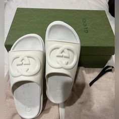 Gucci Women’s Slide Sandal - New & Never Worn Comes With Box And Dust Bags! Slide Sandal With Interlocking G Off-White Rubber Size 37 1.7” Height Womens Slides Sandals, Gucci Women, Shoes Gucci, Womens Slides, Walker Boots, Pajama Shirt, Gucci Shoes, Fit N Flare Dress, Boot Sandals