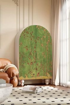 A high-quality photo of the Whimsical Woodland Arched Armoire, styled in a cozy living room setting. Arched Wardrobe, Arched Armoire, Double Door Wardrobe, Arched Cabinet, Playful Animals, Armoire Cabinet, High Storage, Square Shelf, Whimsical Woodland