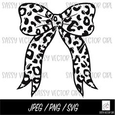 a leopard print bow with the word sassy on it in black and white font