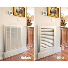 the before and after pictures show how to clean an air conditioner's radiator