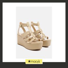 in stock Chic Strapped Sandals For Summer, Summer Leather Strappy Wedge Sandals, Summer Strappy Leather Wedge Sandals, Trendy Strappy Synthetic Wedge Sandals, Beige Strappy Wedge Sandals For Spring, Chic Strappy Wedge Sandals For Vacation, Chic Strapped Synthetic Sandals, Beige Strappy Wedge Sandals For Summer, Leather Wedge Sandals