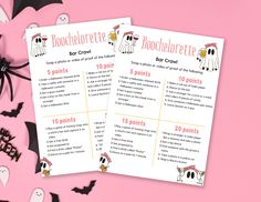 two halloween tri foldables on pink background with bats