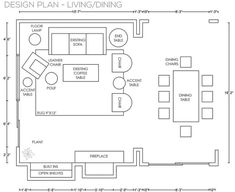 the floor plan for a living room and dining area