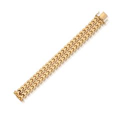 Gorgeously Retro, this 18 karat yellow gold bracelet features geometric links with textured detailing and is 7 inches in length. Reference Code: 31422 Shop other beautiful pieces in our Bracelet Collection. For inquiries on the piece please contact: boutique@shsilver.com Luxury Gold Bracelet With Hook And Links, Luxury Vintage Gold Bracelet With Polished Finish, Formal Gold Link Bracelet With Bracelet Strap, Yellow Gold Bracelet With Chain Link Strap, Gold Link Bracelet, Gold Link, Yellow Gold Bracelet, Bracelet Collection, Wrist Watches