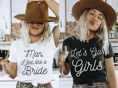 two women wearing nashville girls trip t - shirts and holding wine glasses in their hands