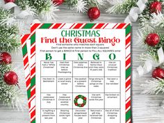 christmas find the guest bingo game on a table