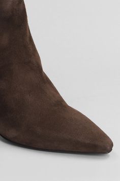 texan Ankle boots in dark brown suede, pointed toe, back zip fastening, leather sole, 80 mm heel, 100% suede, Made in Italy Brown Suede Heeled Boots With Sculpted Heel, Brown Suede Boots With Pointed Toe, Brown Suede Heeled Boots With Snip Toe, Brown Suede Pointed Toe Heeled Boots, Kurt Geiger Heels, Tom Ford Handbags, Versace Sweatshirt, Stella Mccartney Bag, Sneaker Wedge