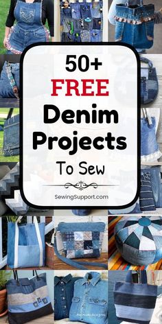 denim projects to sew with text overlay that reads 50 free denim projects to sew