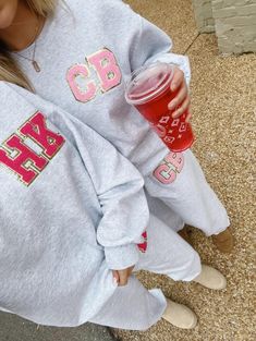 Perfect Outfit All Year! Get your two letter on the top & bottom of this cozy & personalized matching set. You will absolutely LOVE it! *Both items are unisex sized - most ladies size down in the pants! Iron On Hoodie Ideas Patches, Iron On Letter Patches Sweatshirt Ideas, Iron Patch Sweatshirt, Monogram Shirt Ideas Vinyl, Matching Sweatshirts For Best Friends Diy, Patch On Sweatshirt, Diy Matching Sweatshirts, Iron On Sweatshirt Ideas Diy, Iron On Patches Ideas Sweatshirt