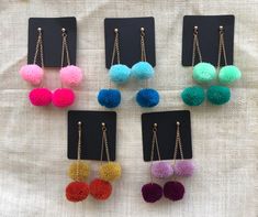 Pompom Ideas, Aretes Diy, Pom Pom Jewelry, Pompom Earrings, Pompon Diy, Diy Tassel Earrings, Felted Earrings, Diy Earrings Easy, Pom Earrings