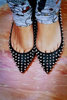 Christian Louboutin Pigalle Spiked Ballerina Flats Louboutin Pigalle, Christian Louboutin Pigalle, Studded Flats, Ballerina Flats, College Fashion, Shoe Lover, Mode Inspiration