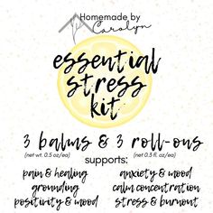 Essential Stress Aromatherapy Kit contains 6 essential oil products: 3 balms and 3 roller balls My sister went through one of the most stressful times of her life when she recently moved. The stress just built and built until she was crying out for help, even if it was from her naturally-minded sister who loves essential oils. I quickly made her 2 roller-balls even though I honestly thought she wouldn't use them. To my surprise, she actually used them and found them helpful! I know when I was go Roman Chamomile, Medical Advice, Emotional Support, Medical Professionals, Body Oil, Essential Oil Blends, Oil Blend, Aromatherapy, Essential Oils