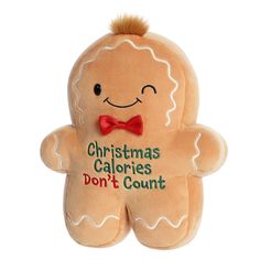 a stuffed ginger with a red bow tie on it's head and the words christmas calories don't count