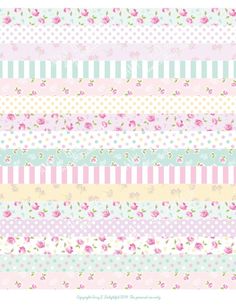 an assortment of pastel colored paper with flowers and polka dots