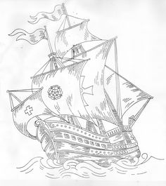 a black and white drawing of a pirate ship