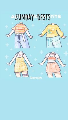 three children's clothing patterns with the words aesthetic outfits on them and an image of two