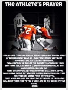 the athlete's prayer is displayed in front of an image of two football players