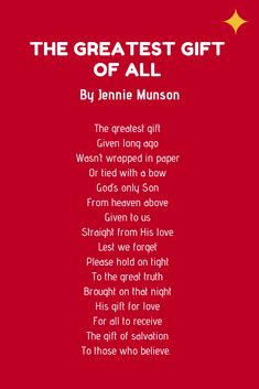 the greatest gift of all by jeanie musson on red background with poem below