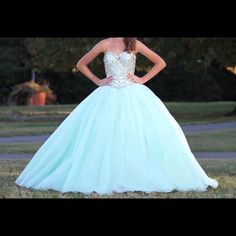 Size 2 , Corset Back, Mint Green, Hoop Skirt Included, Originally $800+ Hoop Skirt, Corset Back, Quinceanera, Ball Gown, Mint Green, Cute Dresses, Gowns Dresses, Ball Gowns, Strapless Dress