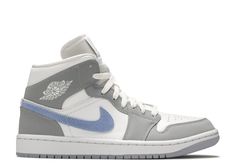 Wmns Air Jordan 1 Mid 'Wolf Grey Aluminum' - Air Jordan - BQ6472 105 - white/wolf grey/aluminum | Flight Club Jordan 1 Mid Wolf Grey, Nike Jordan 1 Mid, Wmns Air Jordan 1, Jordan Model, Air Shoes, Nike Air Jordan 1 Mid, Sneakers Vans, Nike Air Shoes, Sneakers Collection