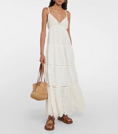 Michelle Embroidered Cotton Maxi Dress in White - Velvet | Mytheresa Broderie Anglaise Maxi Dress, Broderie Anglaise Maxi Dress For Daywear, Feminine Cotton Maxi Dress With Lace Trim, Cotton Broderie Anglaise Maxi Dress, White Cotton Maxi Dress With Broderie Anglaise, Cotton Maxi Dress With Broderie Anglaise For Daywear, Eyelet Cotton Dress For Vacation, Cotton Maxi Dress With Lace Trim For Daywear, Chic Broderie Anglaise Maxi Dress For Vacation