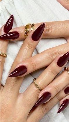 Red And Gold Nails, Maroon Nails, Makeup Nails Art, Cherry Nails