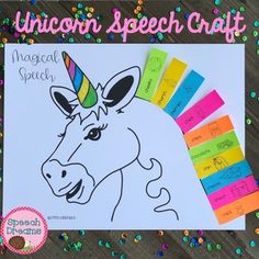 a unicorn speech craft with colored paper and scissors