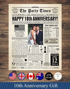 an old newspaper with the words happy 10th anniversary on it