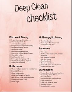 a pink poster with the words deep clean checklist