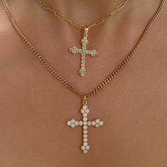 This finely handcrafted cross pendant is composed of 14K solid gold and beautifully complemented by genuine AAA quality round cabochon cut natural real Opals. This charm comes with a durable adjustable 14K solid gold open link chain, finished with a secure lobster claw clasp. This design can also be purchased as a charm alone without the chain. * ﻿Due to the opal being a natural real gemstone, the hue and saturation may vary from what is provided in the photos. In addition, this design can be cu Solid Gold Charms, Gothic Cross, Present For Her, Rose Gold Charms, Jewellery Designer, Gold Charm Necklace, Affordable Gifts, Layering Necklace, White Rose Gold