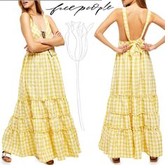 Free People Beach Club Sleeveless Maxi Dress In Sunshine Combo Size: M Sweeping Tiered Maxi Dress With A Bold Gingham And Plunging Neckline To Match A Deep Scoop Back. ~ Plunging V-Neck With Tie ~ Sleeveless ~ Deep Scoop Back ~ Slip-On Styling Polyester/Rayon Hand Wash Yellow Tie-back Dress For Vacation, Sleeveless Sundress For Beach Season Picnic, Sundress Style Maxi Dress For Beach Picnic, Beach Season Sundress Maxi Dress For Picnic, Yellow Sundress For Summer Picnic, Yellow Summer Sundress For Picnic, Yellow Summer Picnic Sundress, Sleeveless Maxi Dress For Beach Picnic, Sleeveless Maxi Dress For Beach Season Picnic