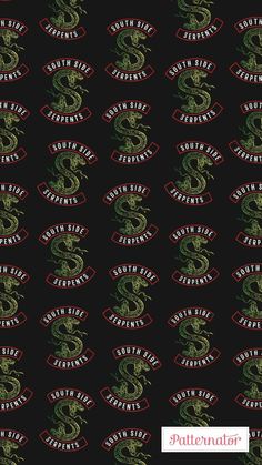 a black background with green and red snakes on it