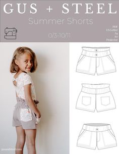 Our Summer Shorts feature a faux fly and two different waist options (paperbag and regular) and are loaded with other options. The optional belt loops and belt add so much style! Options: Paperbag or regular waist Back Pockets Front Pockets Belt Beltloops Sizes: 0/3-10/11 Fabric Recommendations: Any knit fabric.   Fabr Shorts Free Pattern, Much Style, Paper Bag Shorts, Clothes Sewing, Sewing Patterns For Kids, Pocket Belt, Sewing For Kids, Baby Sewing, Patterned Shorts