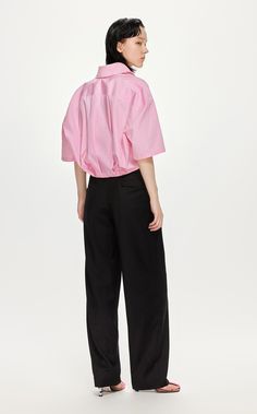 Fabric: 100% Cotton Casual Cotton Asymmetrical Shirt, Casual Asymmetrical Cotton Shirt, Casual Asymmetrical Hem Tops For Office, Modern Tops With Shirttail Hem For Daywear, Oversized Cotton Tops With Asymmetrical Hem, Oversized Short Sleeve Office Blouse, Oversized Cotton Top With Asymmetrical Hem, Oversized Short Sleeve Blouse For Office, Trendy Cotton Tops With Asymmetrical Hem