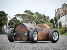 an unusual car made out of old tires