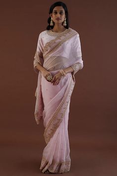 Blush Pink Embroidered Saree Set Design by Jigar Mali at Pernia's Pop Up Shop 2023 Jigar Mali, Blush Pink Saree, Ridhima Bhasin, Anushree Reddy, Embroidered Saree, Indian Fashion Designers, Aari Work, Indian Attire